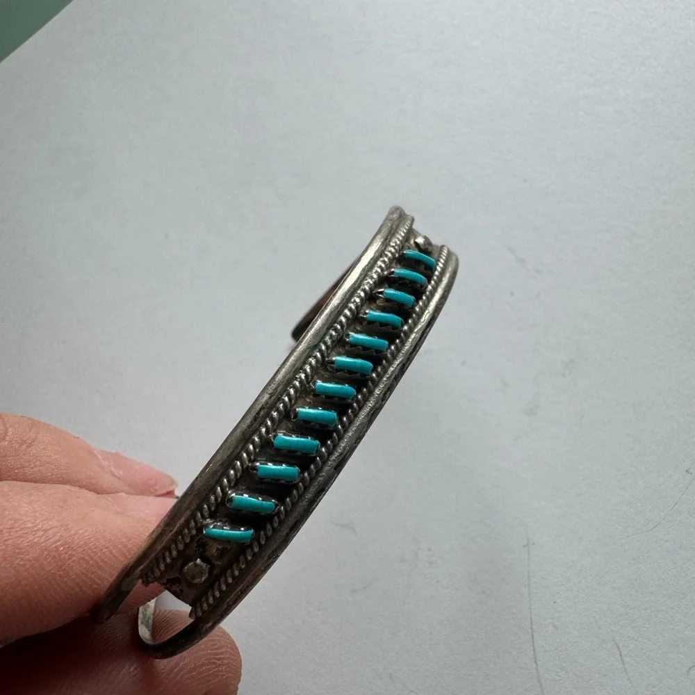 Vintage needlepoint turquoise Sterling silver adjustable 6